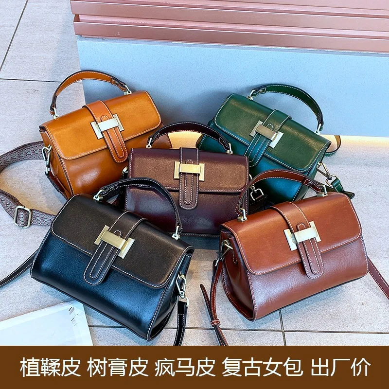 Vegetable Tanned Leather Shoulder Bag Real Genuine Leather Handbag Premium Crossbody Bag Exquisite Design Retro Style