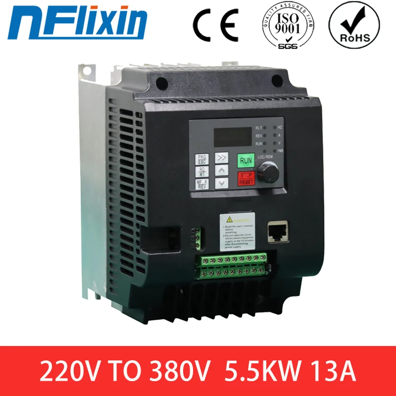 Vfd ac Frequency Inverter Entrada Monofásica Drives de Saída de Fases Conversor 5.5kw 7.5kw 220v a 380v