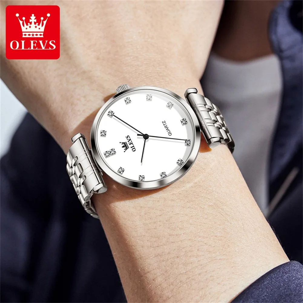 OLEVS-Marca de luxo masculina relógio de quartzo, diamante clássico relógio, aço inoxidável, impermeável luminescente, moda simples
