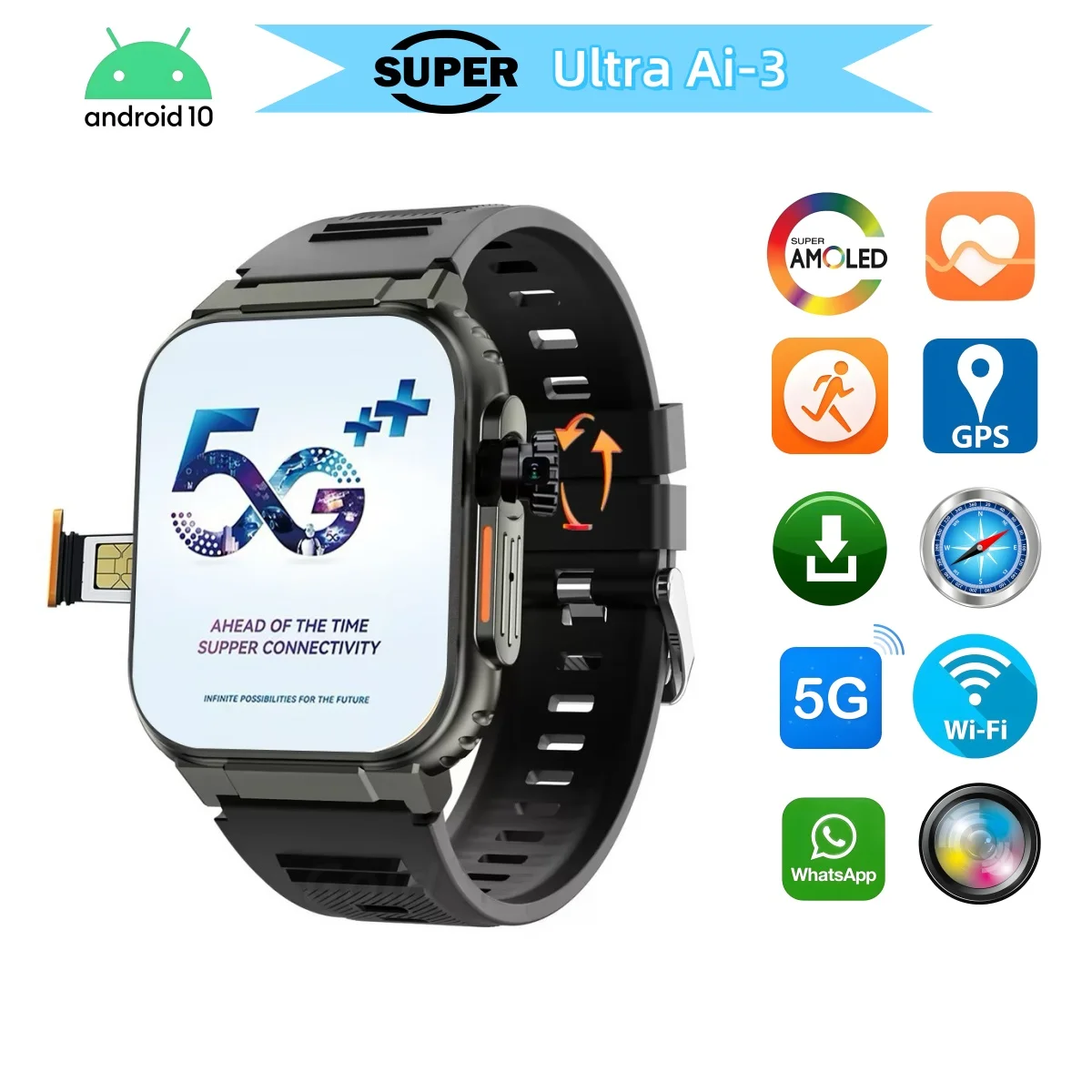 2024 4G Full Netcoms Smart Watch Ultra Ai 3 4G Android Watch SIM Card 16G GPS WIFI APP Download 49MM Men Women Smart Watch 128GB