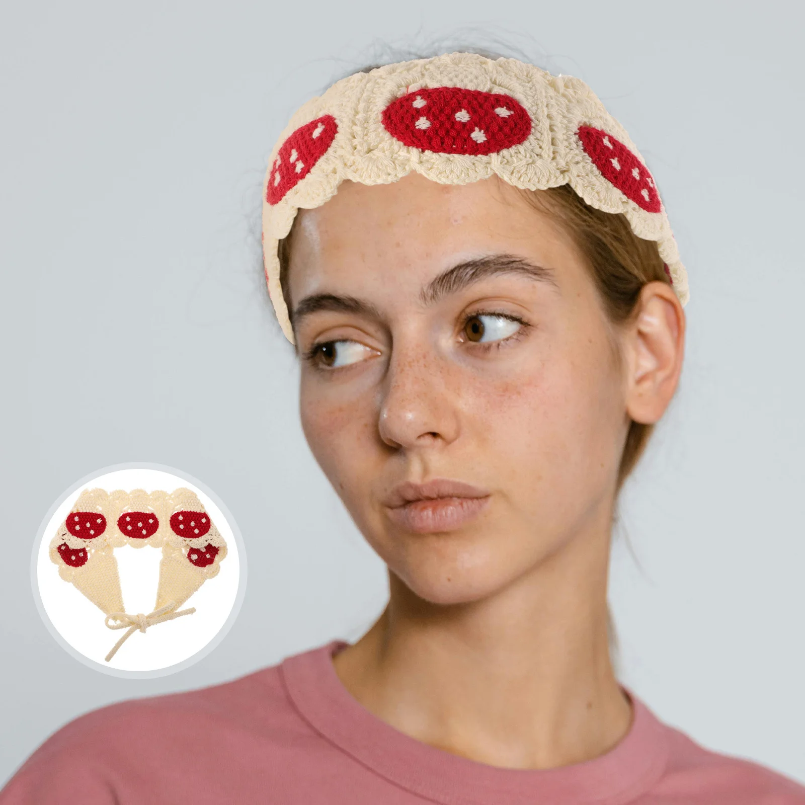 

Women Crochet Headband Delicate Knitted Mushroom Bandana Retro Hair Accessory Vintage Style Mushroom Design Hairband