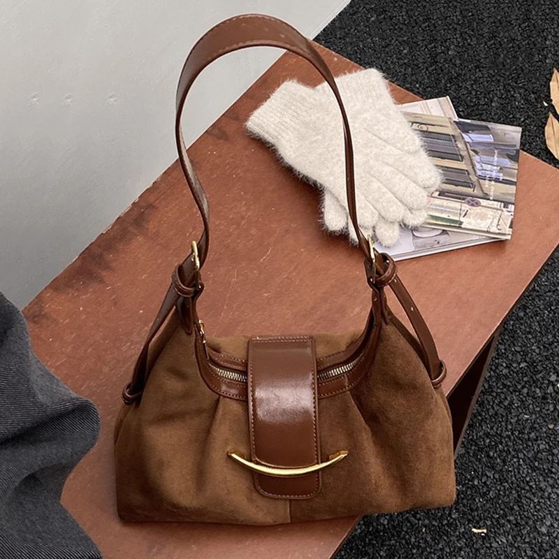 

French Retro-Style Frosted Shoulder Bag Brand Half-moon Design Underarm Dumpling Bag New Large Capacity Elegant Commuter Handbag