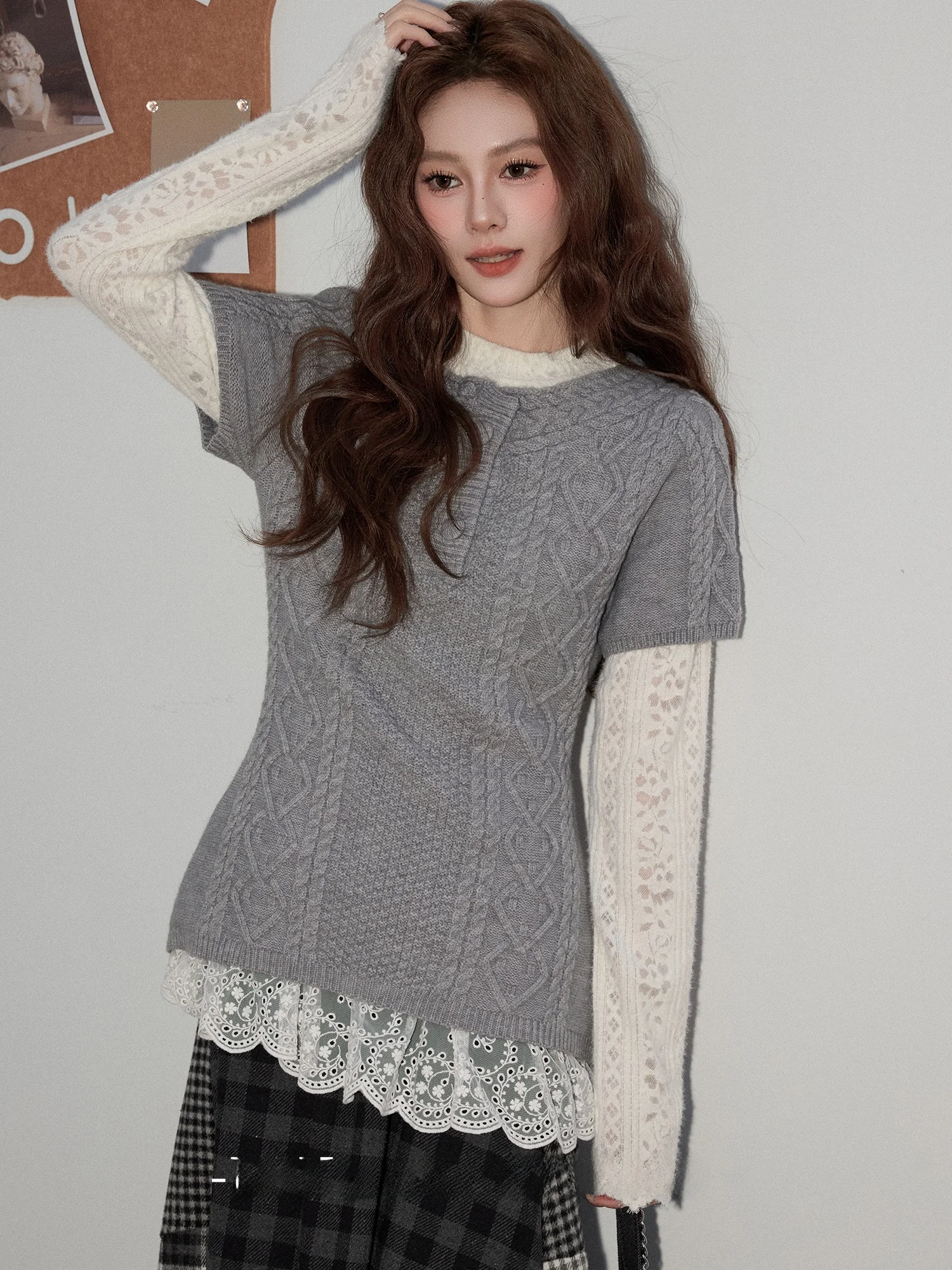 Princ Sle Knitted ey Twist Vest Top Women's Outerwear Spring New Layering Design Warmth Ci Commute ort Sve