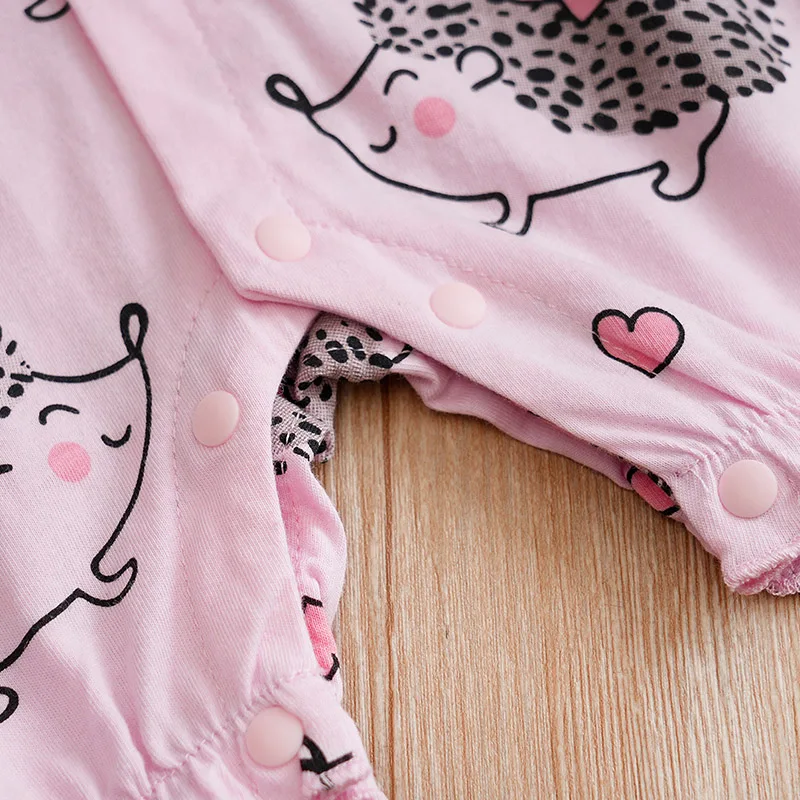 Pink hedgehog print baby clothes Newborn Baby Romper summer short sleeve One-piece cotton high quality For Toddler Outfits 0-18M