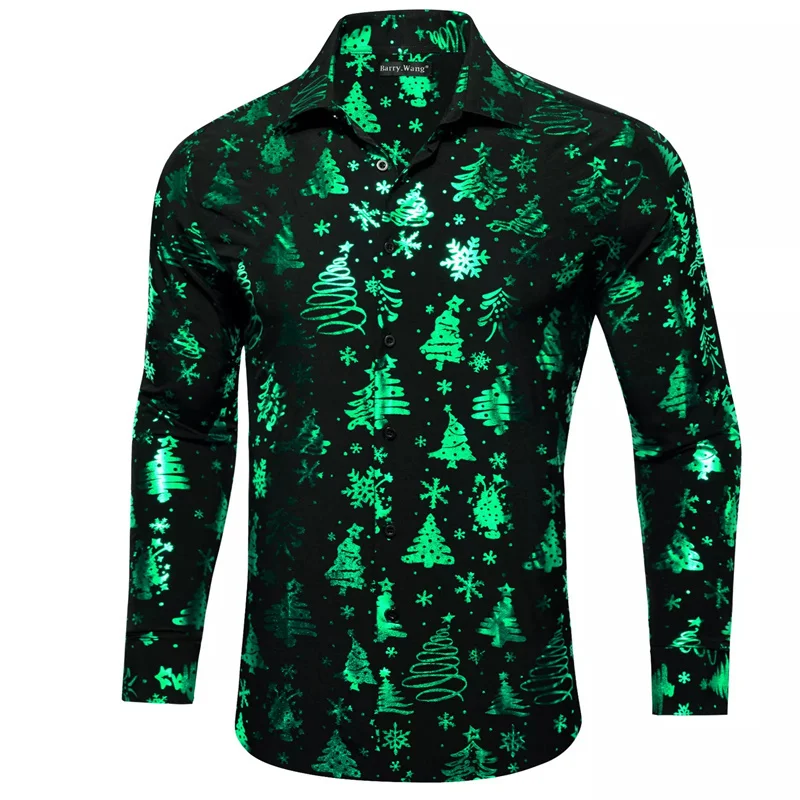 New Men\'s Christmas Shirt 3D Christmas Tree Snowflake HD Splicing Pattern Hot Sale Christmas Clothing Men\'s Shirt