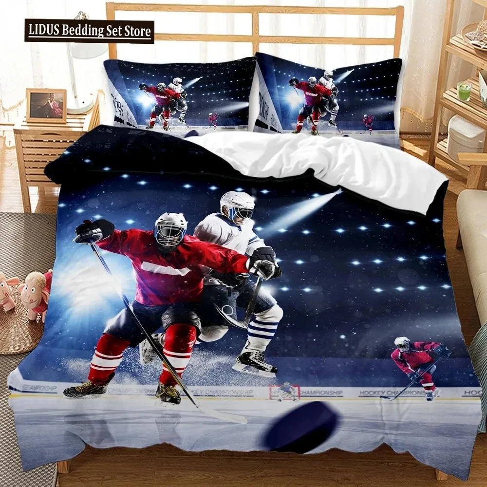 

Ice Hockey Duvet Cover Set Twin Hockey Sport Player Bedding Set Winter Extreme Sport Game Polyester Comforter Cover Set