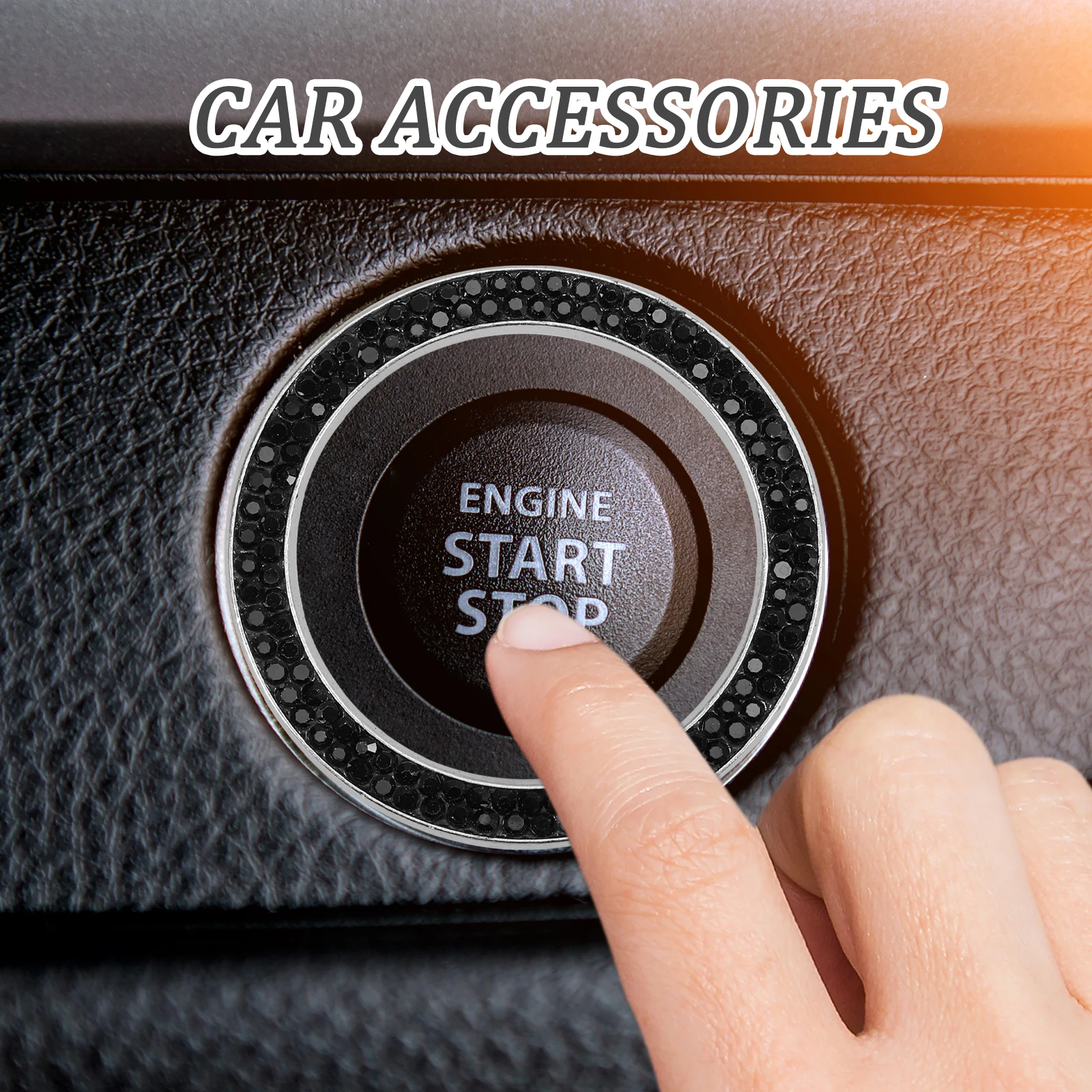

Black Crystal Rhinestone Push Start Button Cover Car Ignition Decoration Ring Pair Bling Engine Stop Start Accessory Zinc Alloy