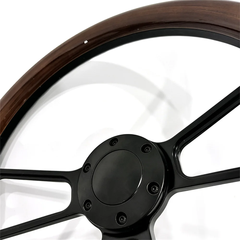 Universal 14 inch 350mm classic retro brown solid wood black chrome plated three spoke bracket 5mm thick steering wheel