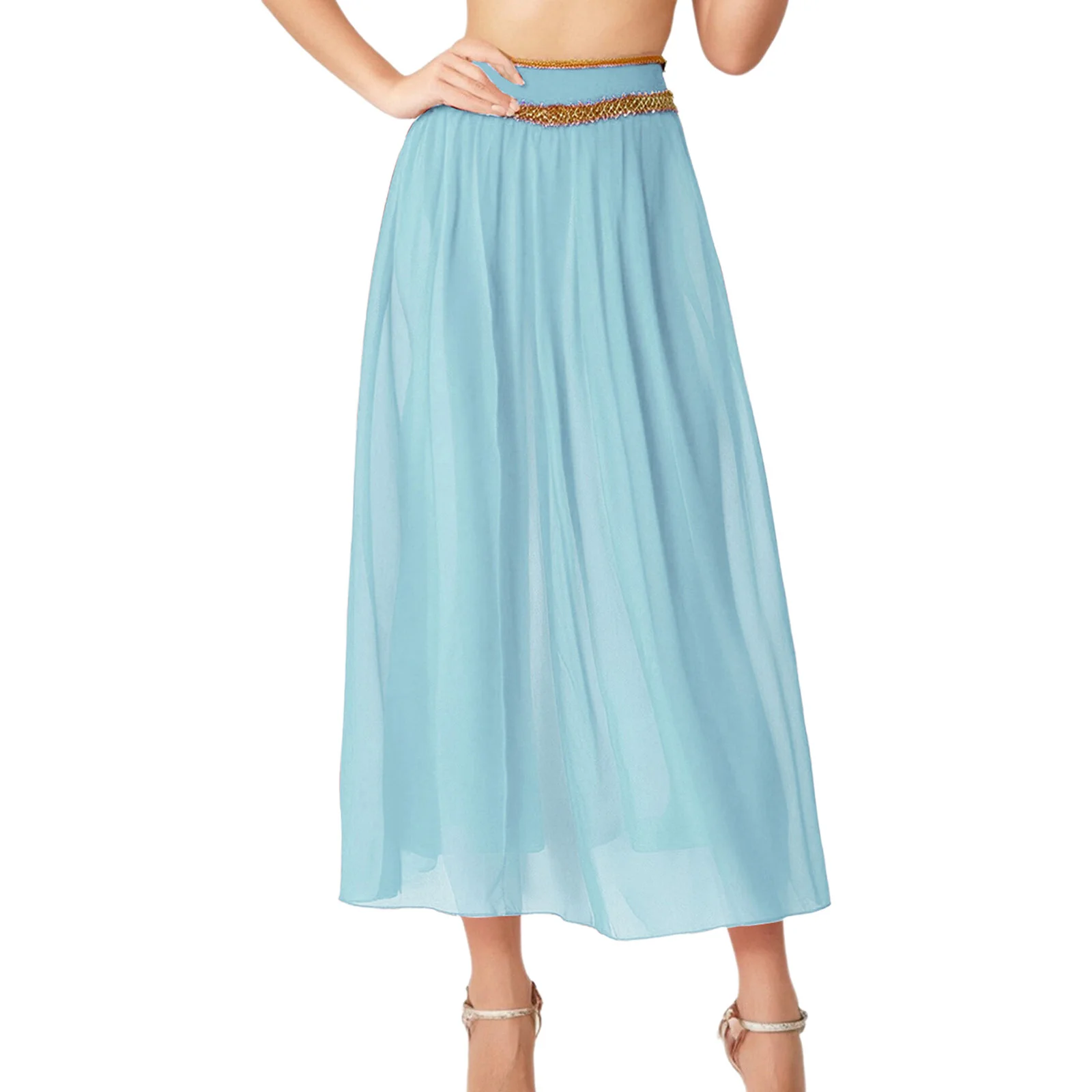 تنورة رقص باليه غنائية للنساء تنورة شيفون شبكية شفافة للأميرة العربية الهندية تنورة أداء الرقص الشرقي