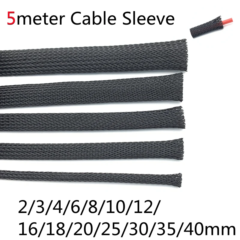 5/10M Cable Sleeve 2 4 6 8 10 12 14 16 18 20 25 30 35 40 mm PET Expandable Cover Insulation Braided Nylon Sheath Wire Wrap Black