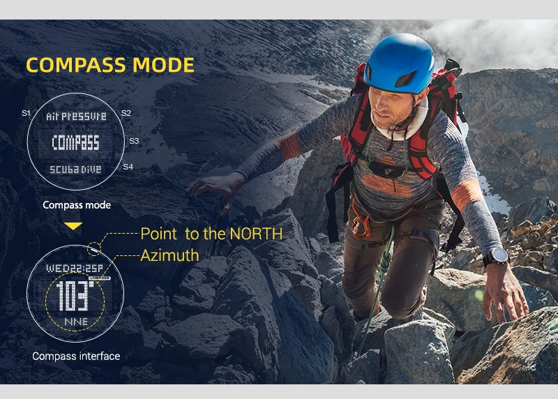 NORTH EDGE الغوص 50 متر الغوص الساعات الرجال المهنية الغوص ساعة الكمبيوتر مقياس الارتفاع بارومتر البوصلة ساعة رقمية #5