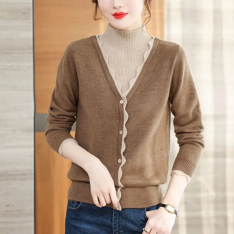 2023 New Long Sleeve Knitwear Loose Undercoat Sweaters Ladies Casual Pullovers Autumn Winter Thin Simplicity Women\'s Clothing