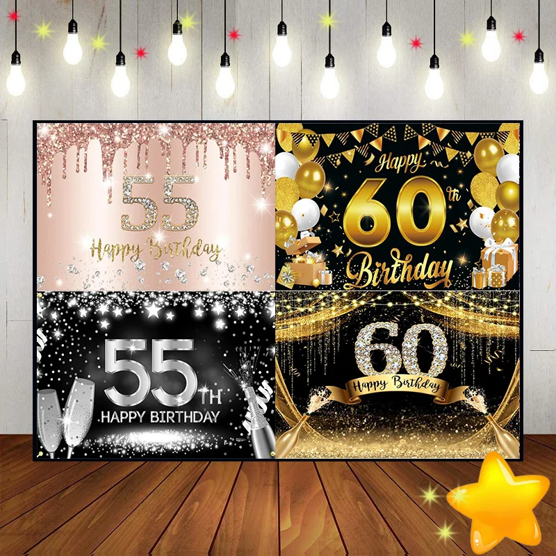 Happy 55/60th Birthday Background Waterproof Green Screen Personalized Smash Cake Decoration Photography Backdrops Backdrop King