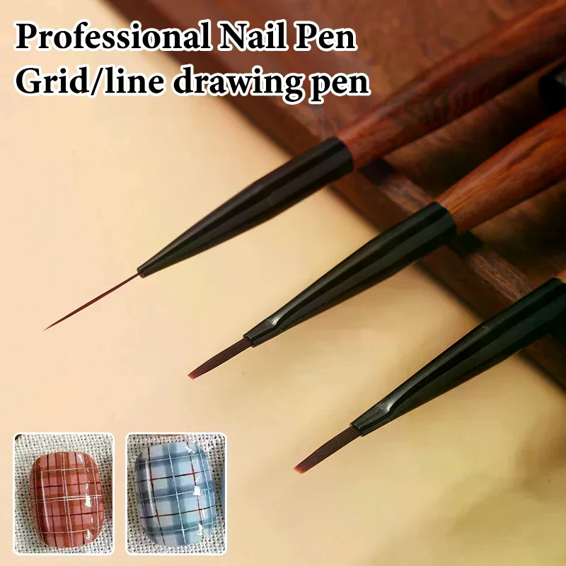 Nail Art Brush Checker Sandalwood Nail Drawing Painting Long Line Brush Nail Art Tool Painting Brushes DIY Design Manicure Tools