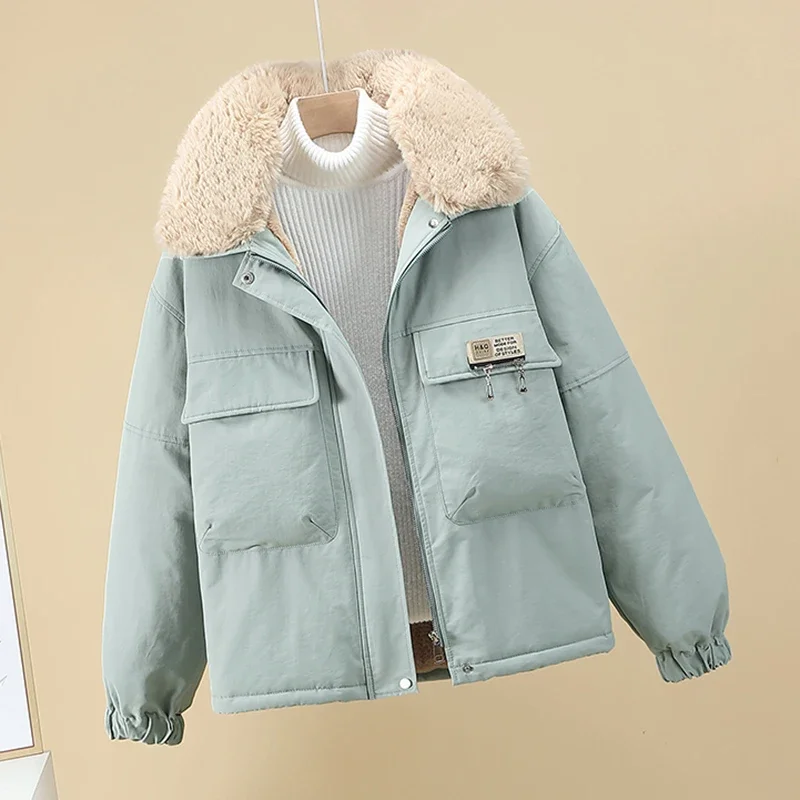 Winter Fur Collar Parkas Women Casaco Feminino 2022 Lambswool Thicken Warm Winter Jacket Female Korean Loose Cotton Coat Warm