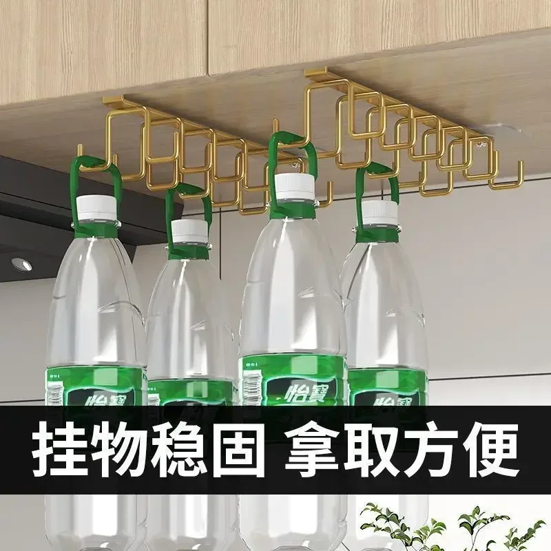 YFY Punch-free Double-row Hooks Kitchen Cupboard Under Shelf Mug Cup Hanger Hook Iron Rack Holder Kitchen Cabinet Organizer 3