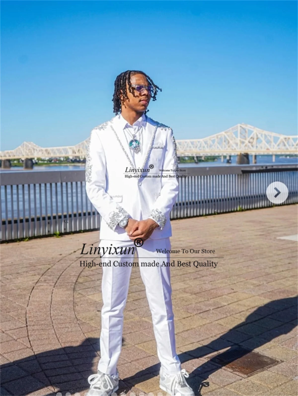 

Customized 2 Pieces Sets Groom Male Prom Blazers Glitter Diamond Ornament Men Suits Slim Fit Tuxedos Wedding trajes para hombre