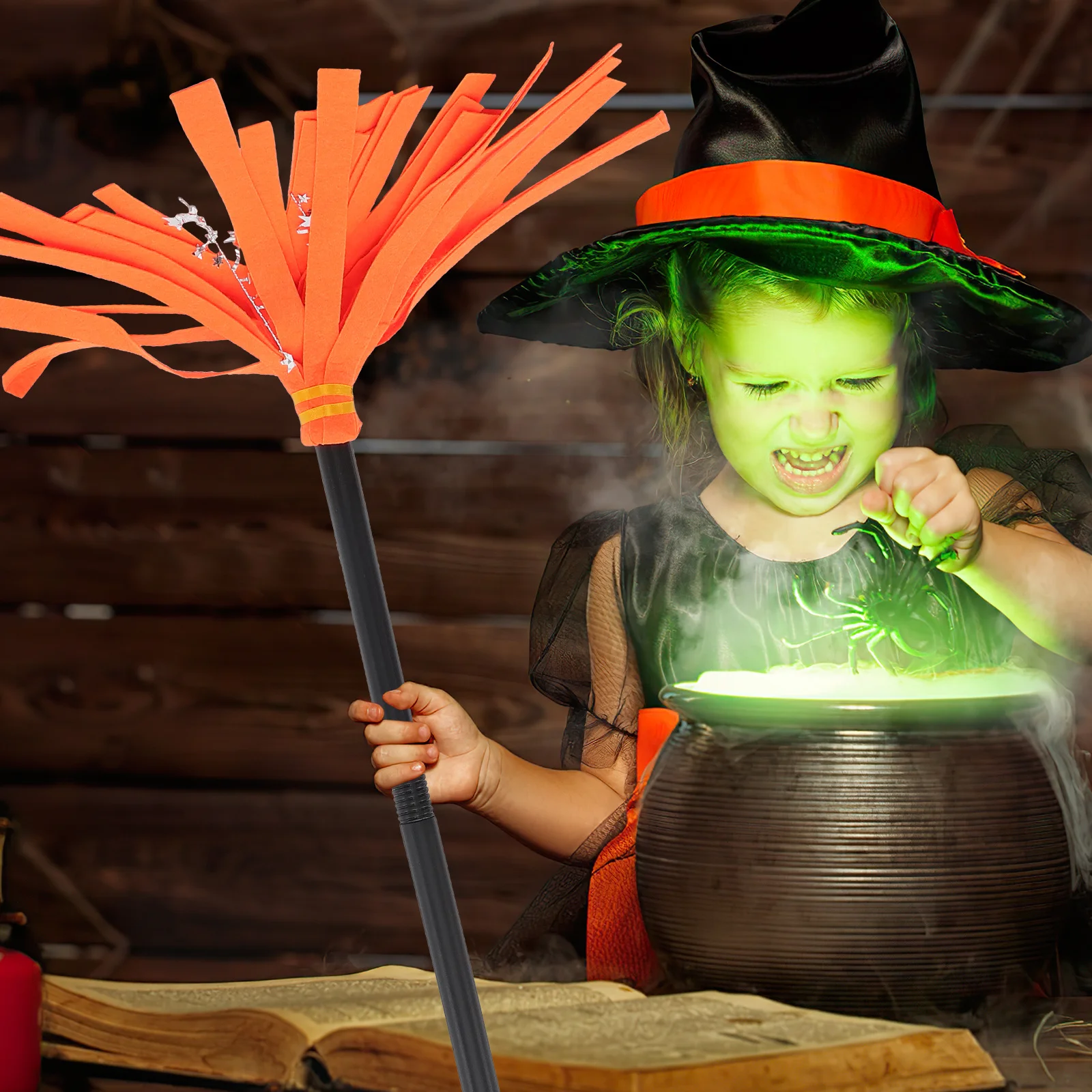 Balai de sorcière pour Halloween, 3 pièces, accessoire de conception de fil en filet, bâton de balai de Cosplay pour enfants et adultes, accessoire de décoration de fête en Costume