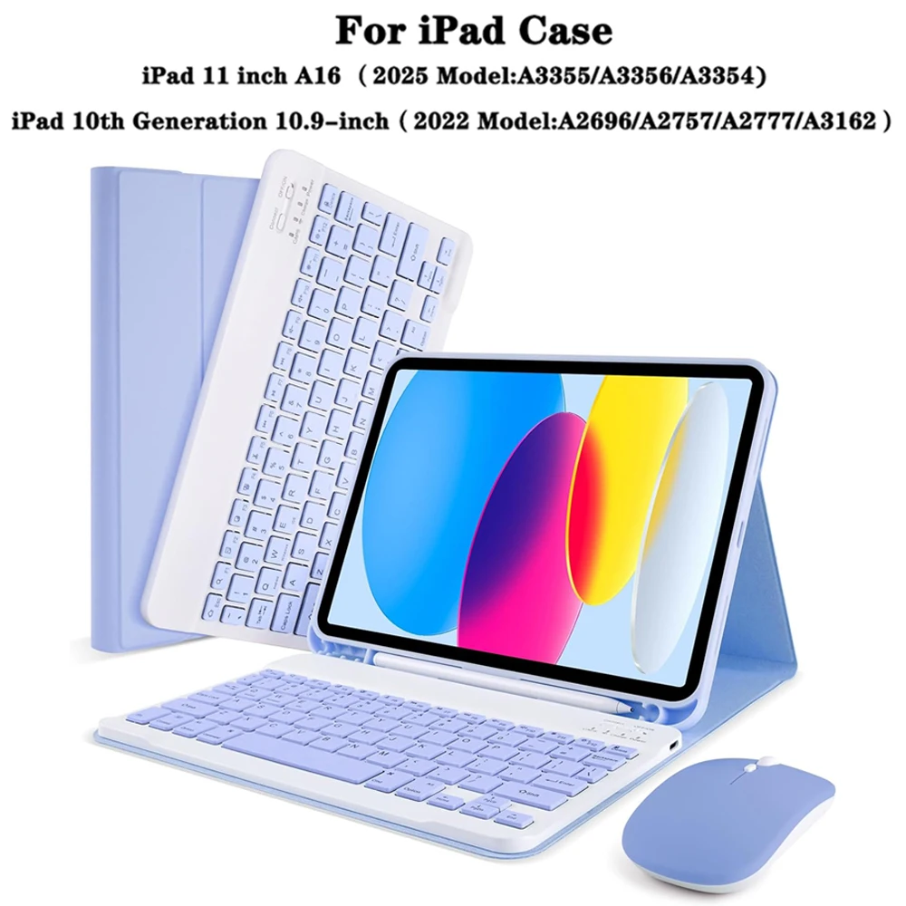 

Чехол-клавиатура для iPad 11-го поколения (A16) 11 lnch 2025, съемная клавиатура для iPad 10-го поколения 10,9 lnch 2022 с подставкой для карандашей