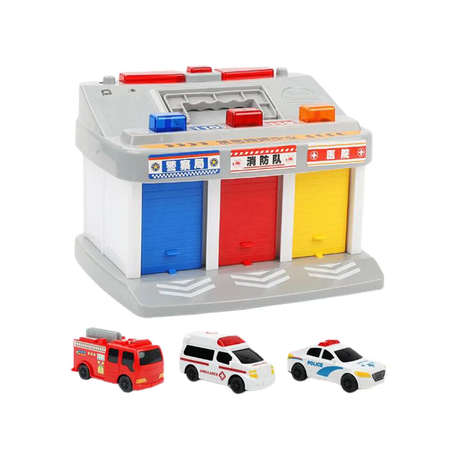 Parking Garage Toy Set Fire Truck Ambulance Police Cars Toys Vehicle Garages for Boys Girls Kids Children Ages 3 and up Gifts