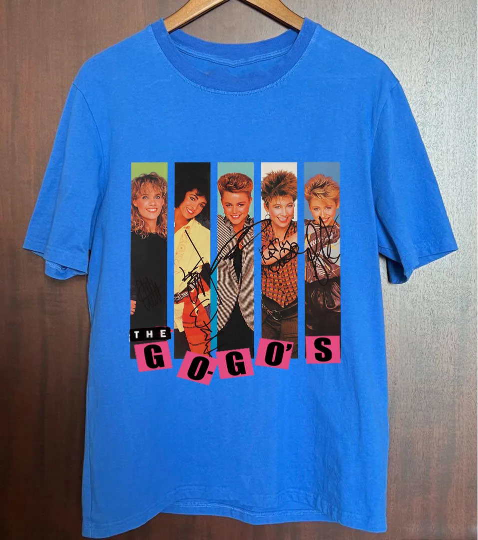 SALE NEW Rare The Go-Go's Band Signed Short Sleeve Blue All Size Shirt