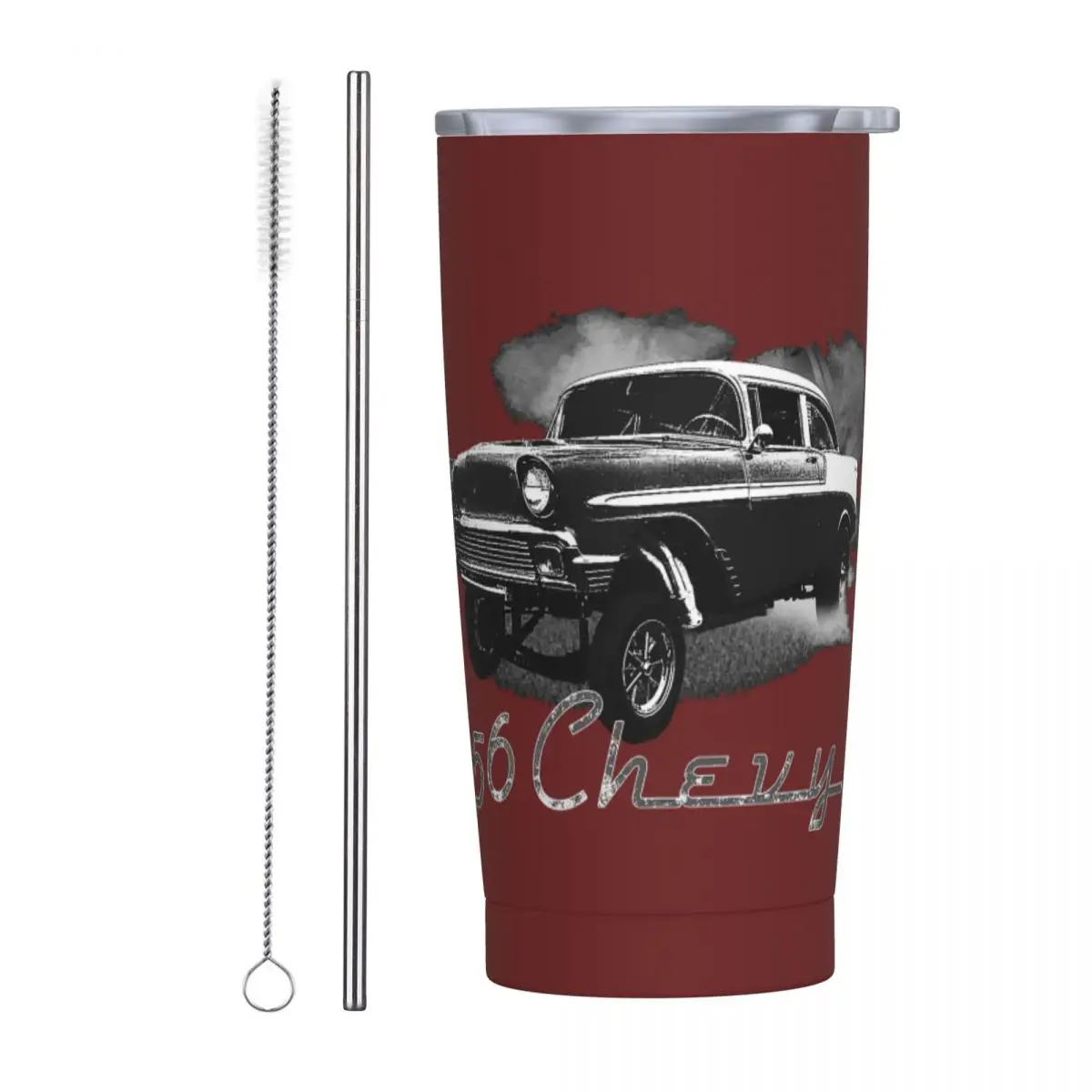 1956 Chevy-Bel Air Car Street Hot Rod Antique - Route 66 Stainless Steel Tumbler Vacuum Insulated Mugs Thermal Cold Cups Straw