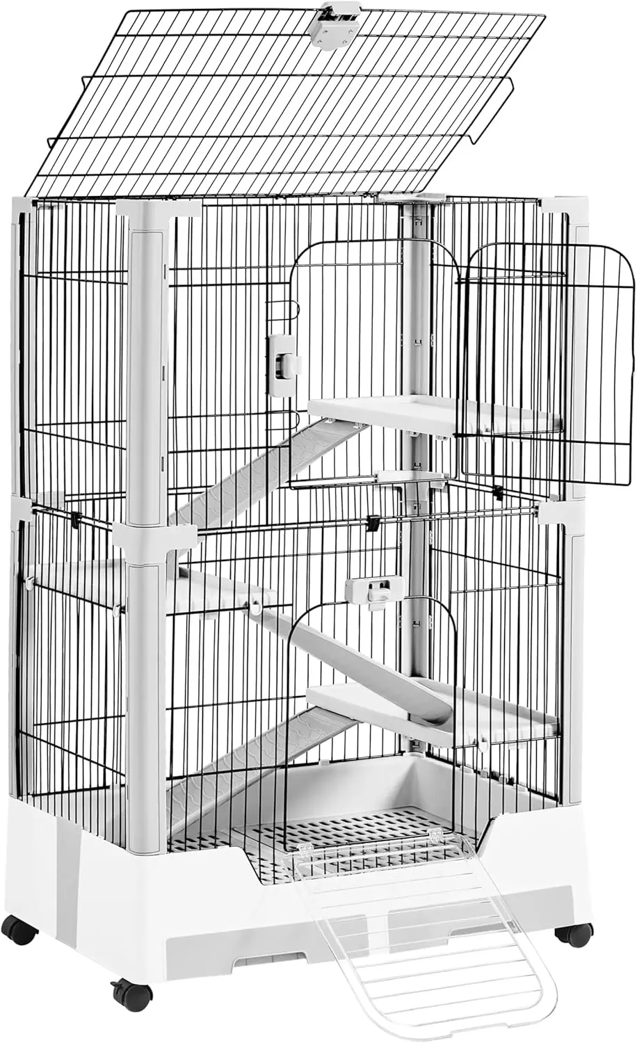 

Rolling Small Animal Cage 4 Level Pet Cage with Open Top&Pull-Out Tray for Rabbits, Guinea Pigs, Ferrets and Chinchillas