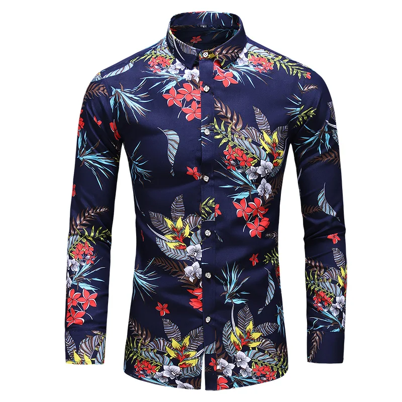 

Plus Size 5XL 6XL 7XL New Autumn Men's Long Sleeve Flowers Shirts Button Down Social Hawaiian Floral Shirt Business Shirts