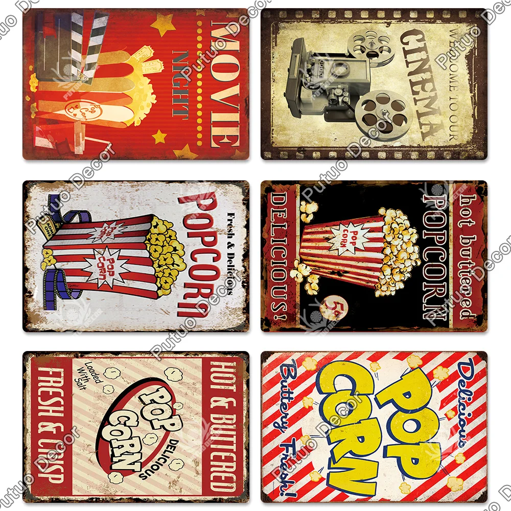 Putuo Decor Cinema Vintage Metal Plaque Metal Sign Tin Sign Iron Poster for Movie Theater Club Living Room Home Wall Decor