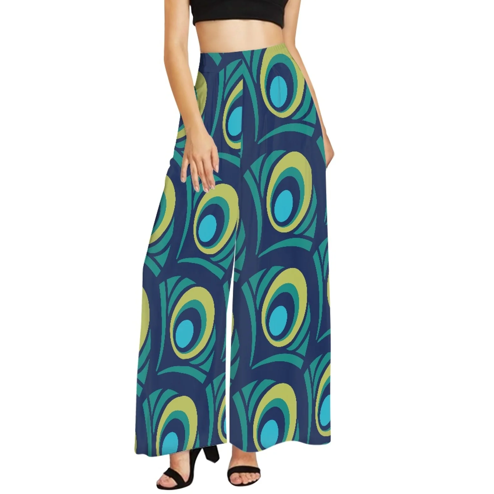 Hawaii Samoa Tribe Colorful Feathers Print Wide Leg Pants Women Elasitic High Waist Sweatpants Ladies Loose Drawstring Long Pant