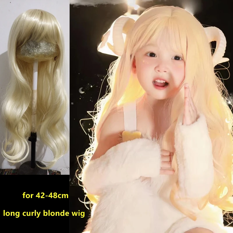 

Children Long Curly Blonde Wigs Kids Wavy Type Headgear Little Girl Hair Accessories Corone Baby Headdress for 3y-4y-5y-6y-7year