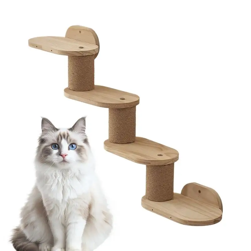 

Cat Shelves Wall Mounted Cat Shelves Wooden Floating Climber Ladder Stairs Scratcher Playground Station For Indoor Windowsill