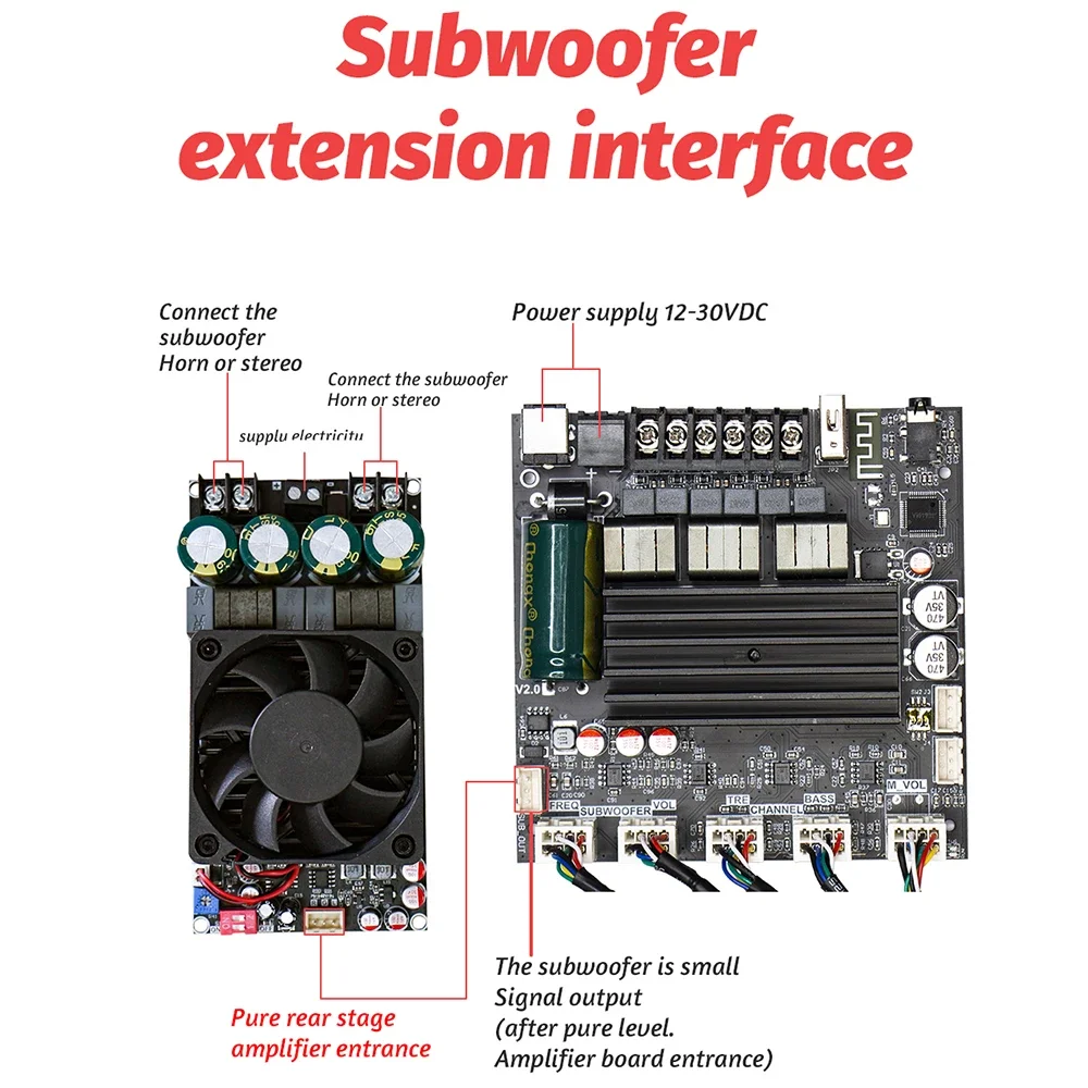 Digital Power Amplifier Board 2.1 Channel 2x100W+200W Bluetooth Amplifier Module with Leads