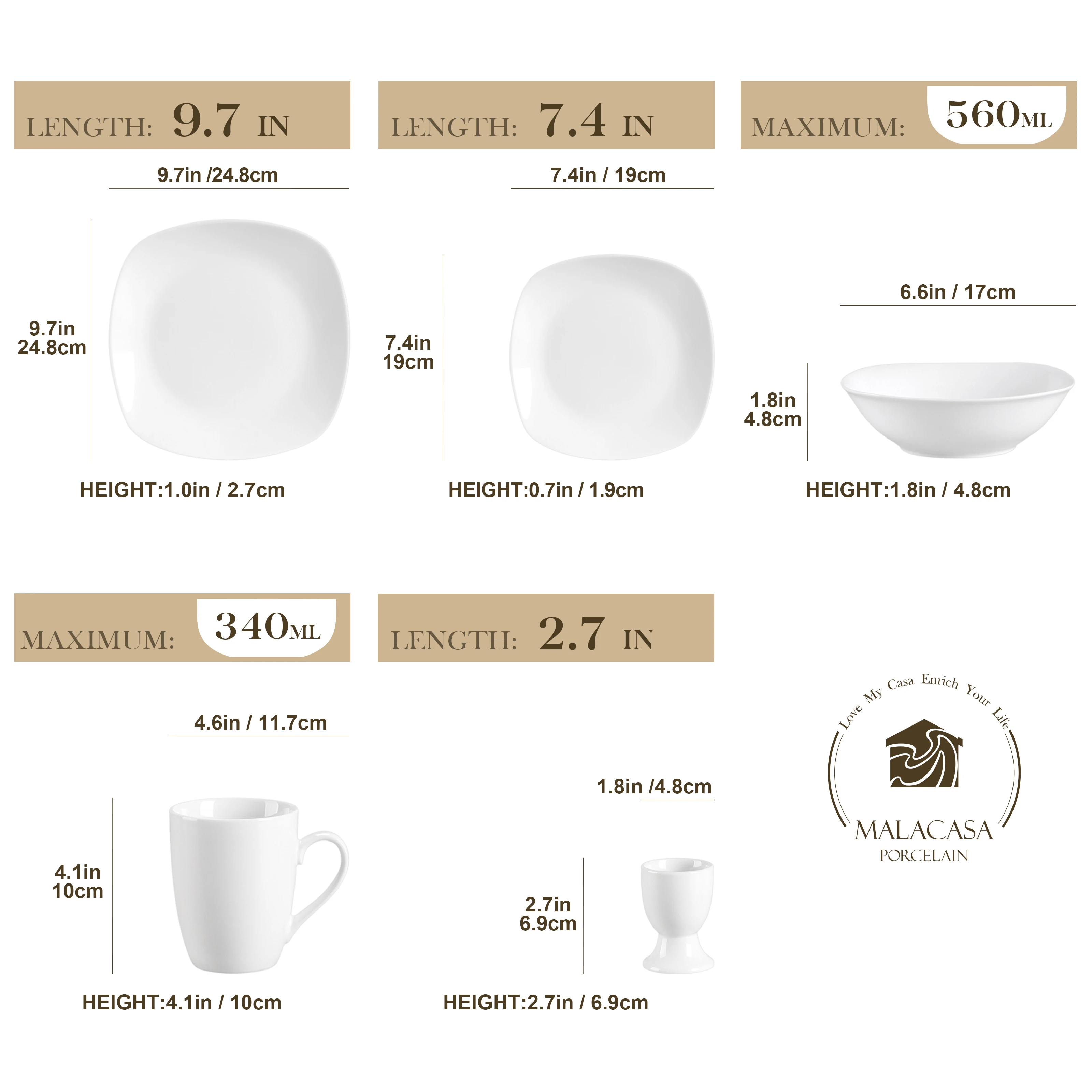 MALACASA Elisa Set of 20 Porcelain Dinnerware Set for 4 Person Dinner Set with Dinner Plates Soup Plates dishes Egg Dessert Cup