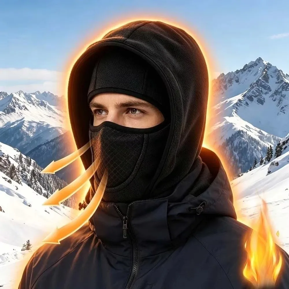 Casual Fleece Lining Winter Balaclava Hat Windproof Coldproof Face Neck Warmer Breathable Thermal Insulation Winter Outdoor Cap