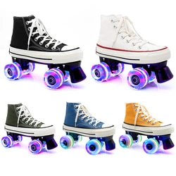 Unisex Canvas Quad Roller Skates Adult Kid Skating Shoes Flashing or Unflashing Wheels Street Urban Fitness Skating Shoes