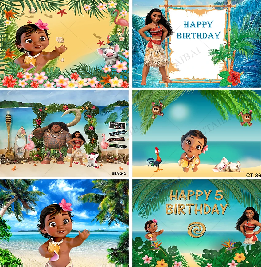 Disney Moana Photo Backdrop Girls Princess Birthday Baby Shower Cartoon Vaiana Photography Backgrounds Party Decors