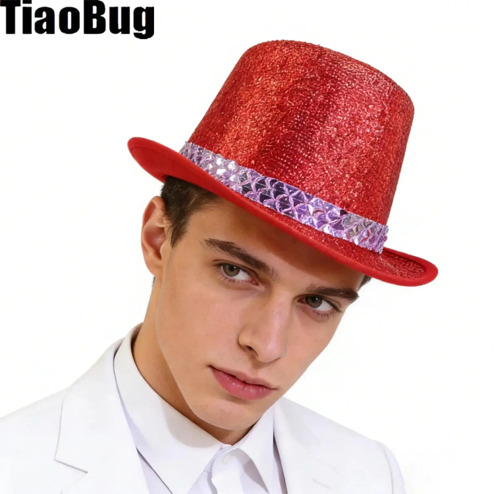 

Sparkly Sequins Magician Stripe Hat for Women Men Halloween Carnival Costumes Dress Up Head Accessories