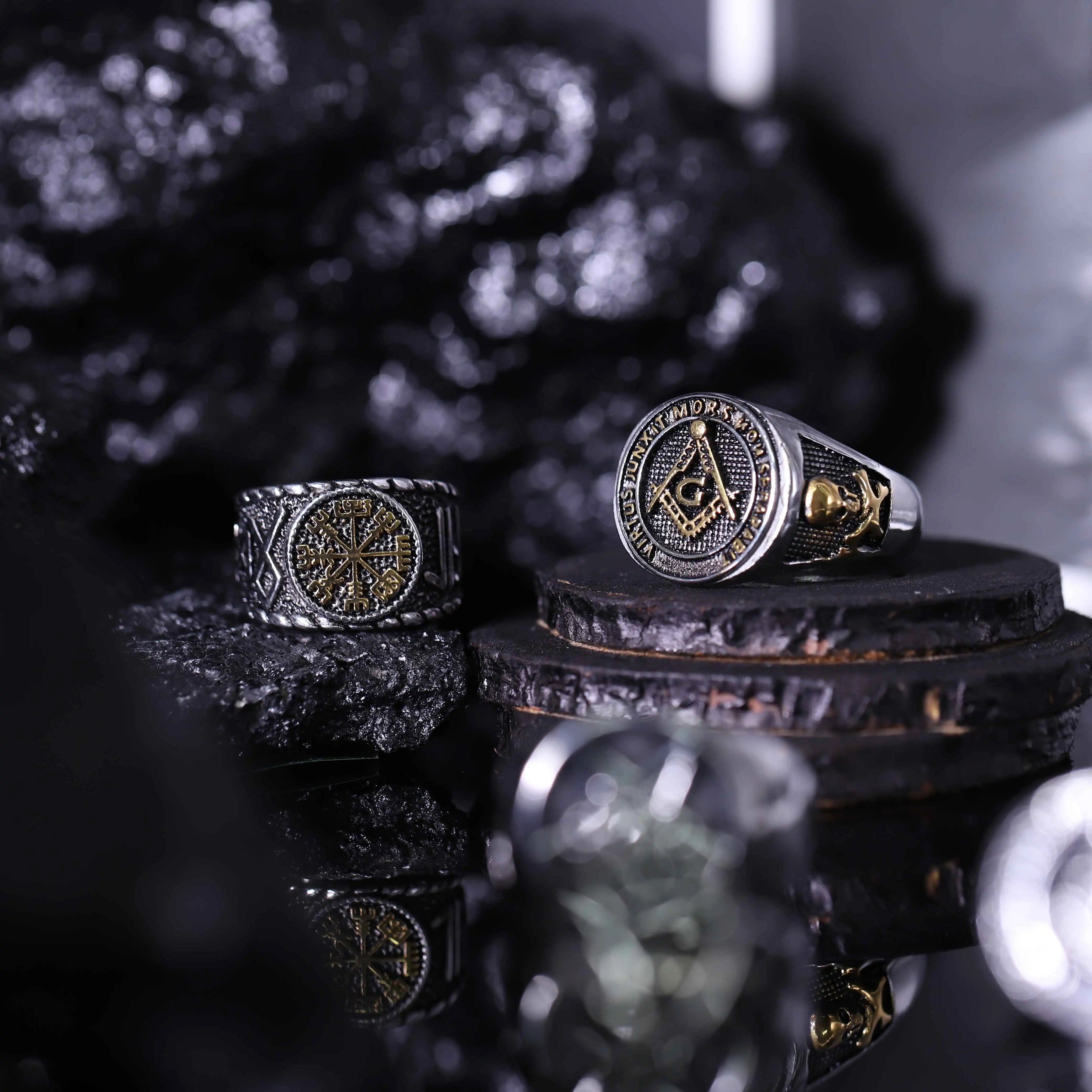 Viking Runes Stainless Steel Steampunk Ring Vintage Number 13 Punk Style Pentagram Masonic Tree Of Life Gothic Man Rings Jewelry