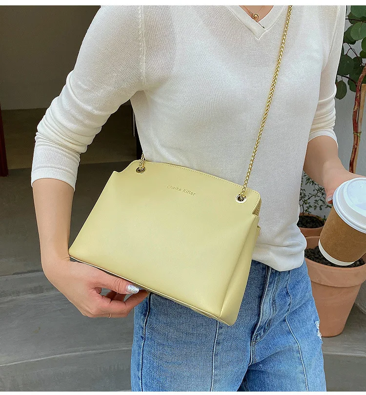 Fashion Women handbag Large capacity Soft PU leather Ladies big Totes Chain design female Shoulder Crossbody bags bolsas yellow