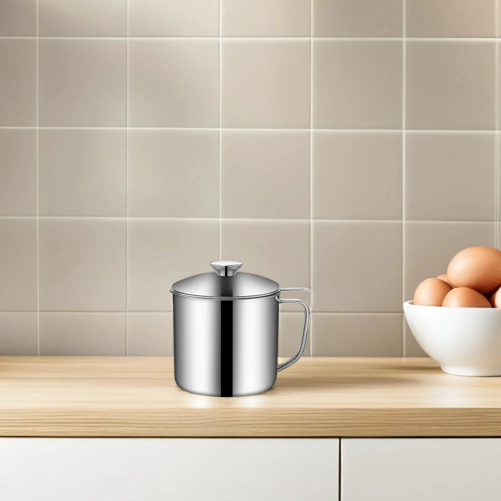 

2pcs Stainless Steel Oil Strainer Pot Large Capacity Grease Container For Kitchen Cooking Baking Fryer Soup Separation Tool