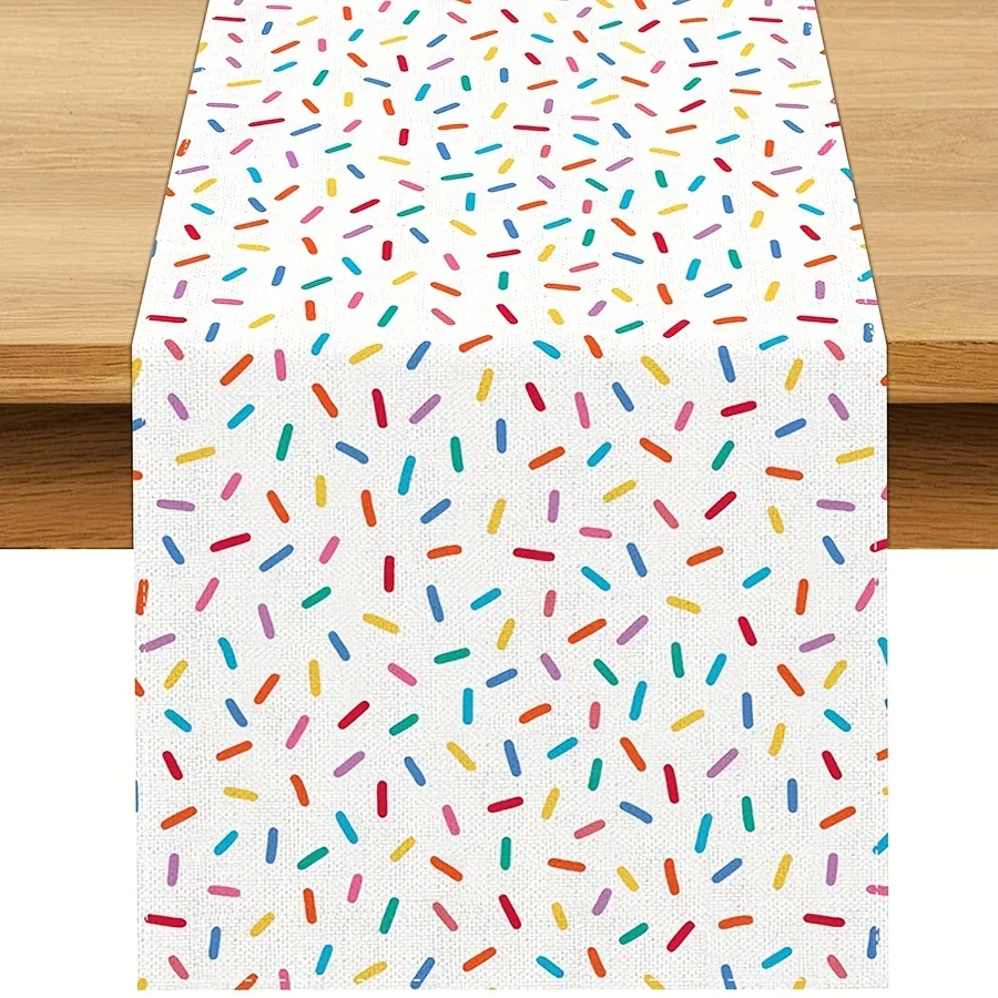 JIT Colorful Sprinkle Pattern Polyester Table Runner 2D Flat Print Playful Home Decor Dining Table Decoration Cheerful Charming
