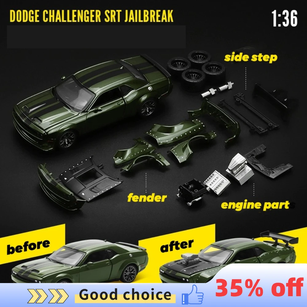 CCA 1:36 Alloy Car Model Dodge Challenger Multi-color Car Model with Modified Replacement Parts Collection Hobby Teen Adult Gift