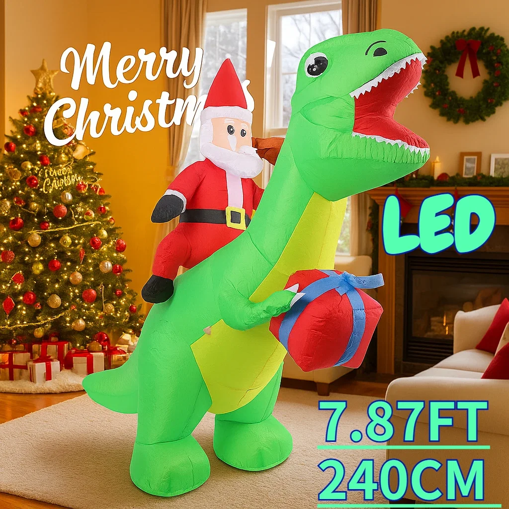 7.87FT ألعاب قابلة للنفخ ديناصور سانتا الديكور عيد الميلاد ساحة الحديقة حفلة مع مصباح ليد عيد الميلاد لوازم المنزل الحلي هدية لعبة