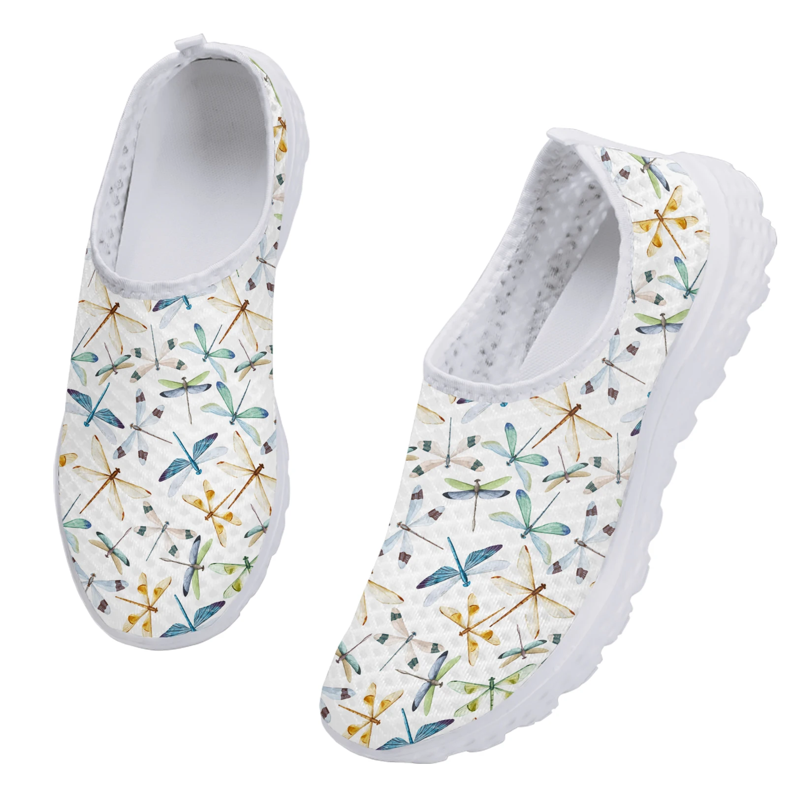 Simple Rainbow Dragonfly Light Casual Shoes White Soft Sole Breathable Outdoor Mesh Shoes Soft Slip On Shoes