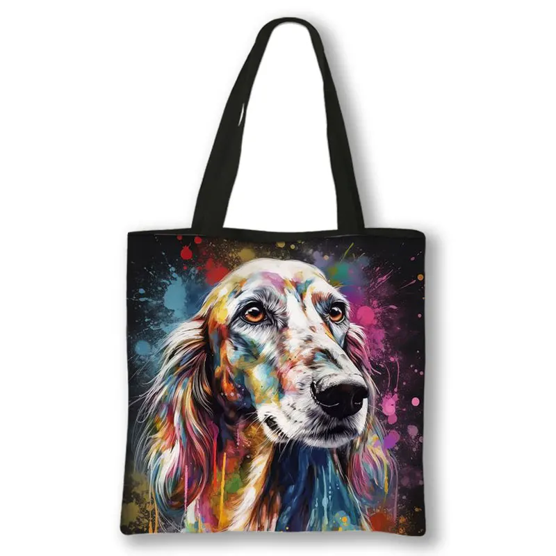 Watercolor Graffiti Dogs Print Shoulder Bag Women Corgi Dalmatians Totes Bags Large Capacity Handbag Reusable Shopping Bags Gift