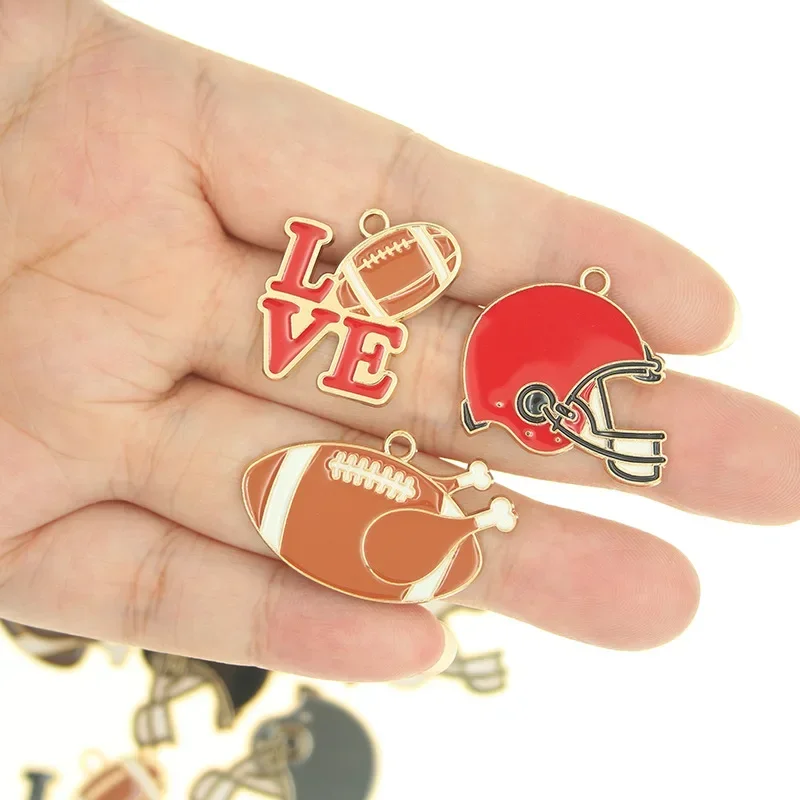 10pcs American Football Charms Earrings DIY Accessories Helmet Pendant for Bracelet Handmade Material Cute Enamel Charm