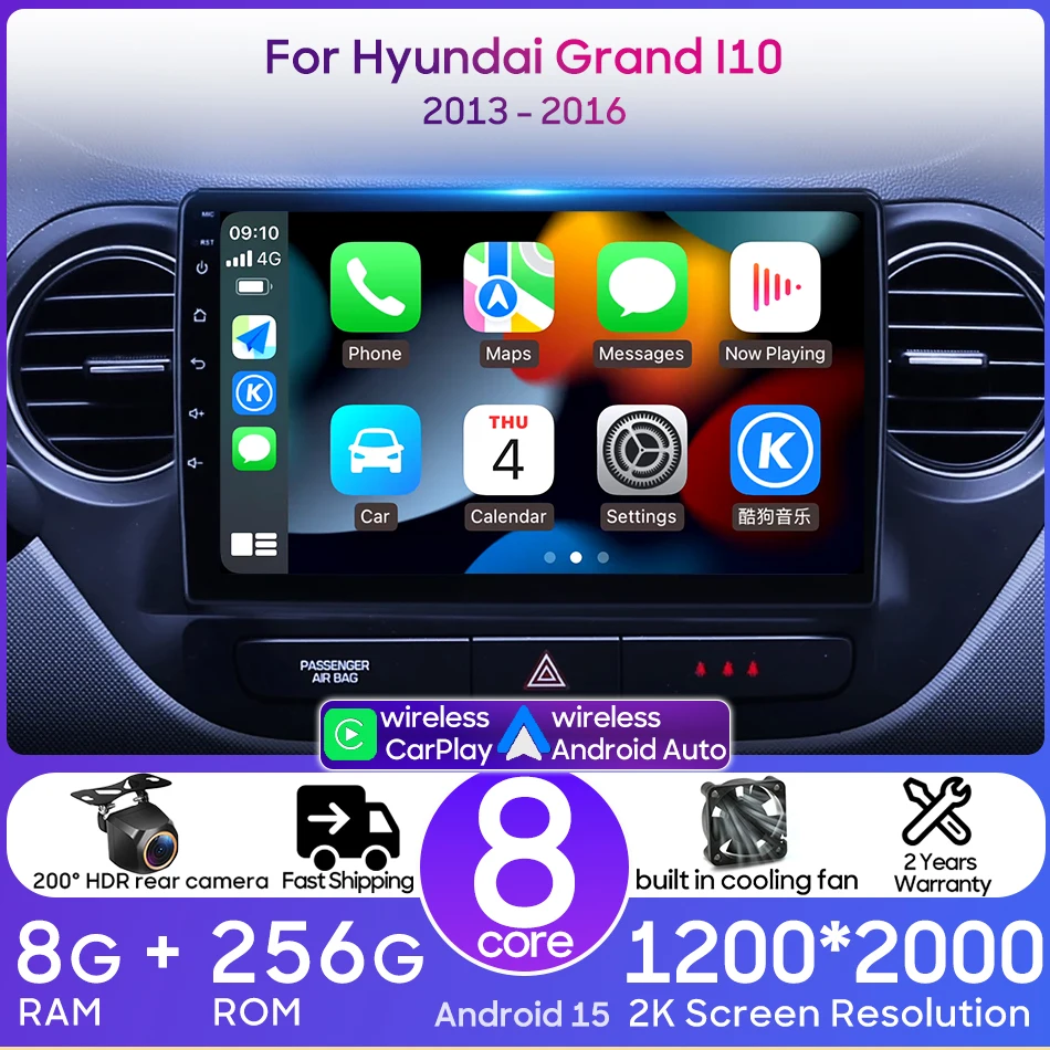 Audio Screen CarPlay Android Auto for Hyundai Grand I10 2013 2014 - 2016 Car Radio Multimedia Video Player GPS Navigation 2din