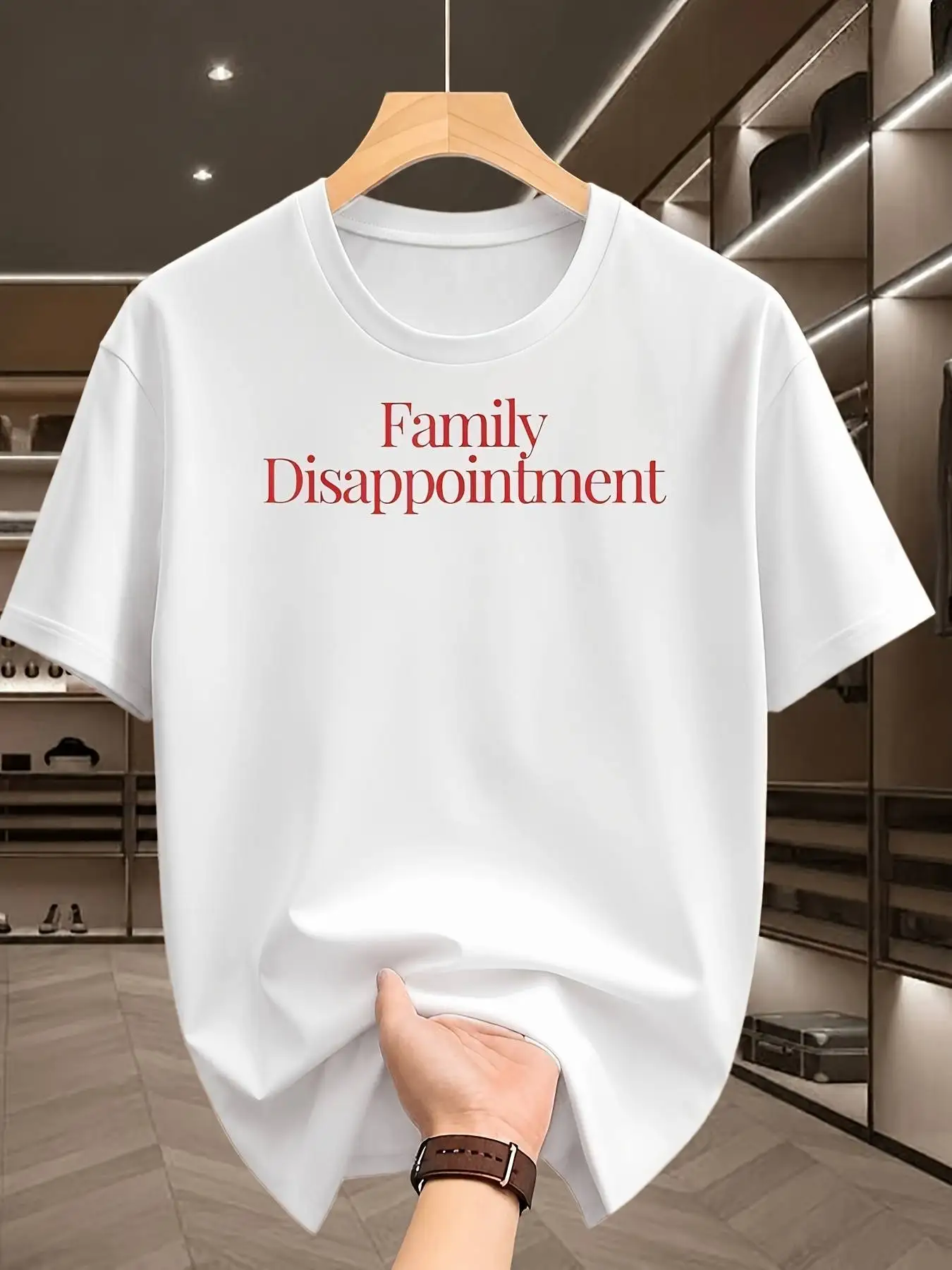 Family Disappointment T-Shirt, Short-Sleeved T-Shirt, Humorous and Cool Design, Heavy Fabric, Graphic T-Shirt, Single-Sided Printing, Suitable as a Gift for Men, Women, Moms, Dads, and Best Friends, Black, Crew Neck High Street Short-Sleeved T-Shirt