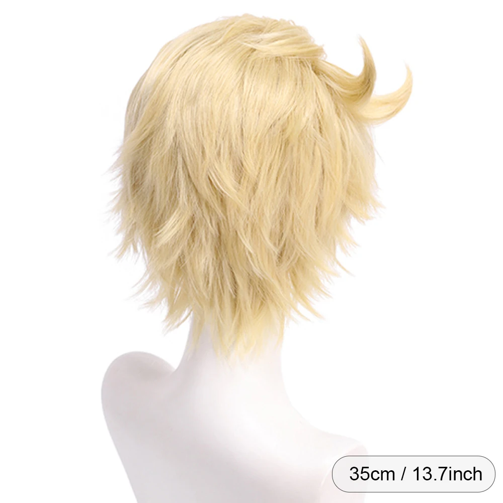 Short Straight Blonde Synthetic Wig Fluffy Women and Men Anime Cosplay Heat Resistant Wig for Daily Party